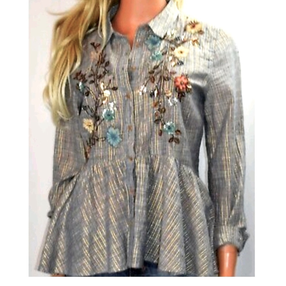 HD in Paris | Ella Embroidered Peplum Shirt size XS